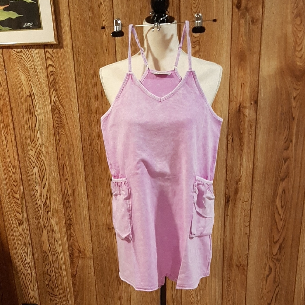 🥀🍋NWOT Zenana Mineral Wash Purple Stretchy Shorts Romper (S)🥀